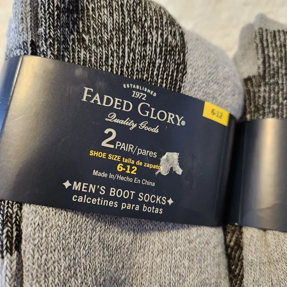 Mixed Lot of 4 Pairs Mens Faded Glory Gray Winter Boot Socks Size 6-12 NEW